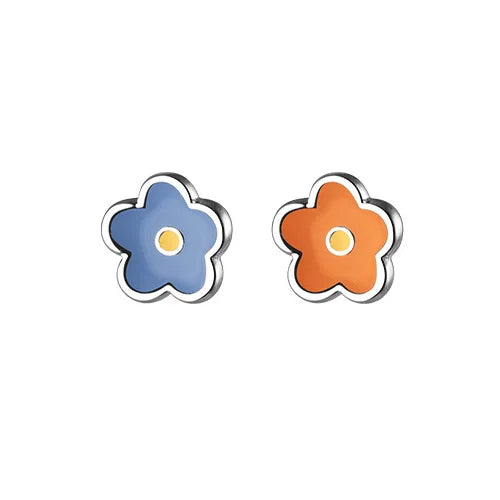 INZATT Real 925 Sterling Silver Painted Flowers Stud Earrings For Women Cute Fine Jewelry Minimalist Plant Bijoux
