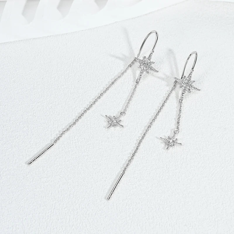 1.3mm&1.1mm&1mm&0.9mm Moissanite Diamond Star Ear Line Earrings for Women Silver 925 Real Jewelry Unique Birthday Party Gift