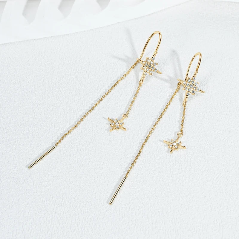1.3mm&1.1mm&1mm&0.9mm Moissanite Diamond Star Ear Line Earrings for Women Silver 925 Real Jewelry Unique Birthday Party Gift