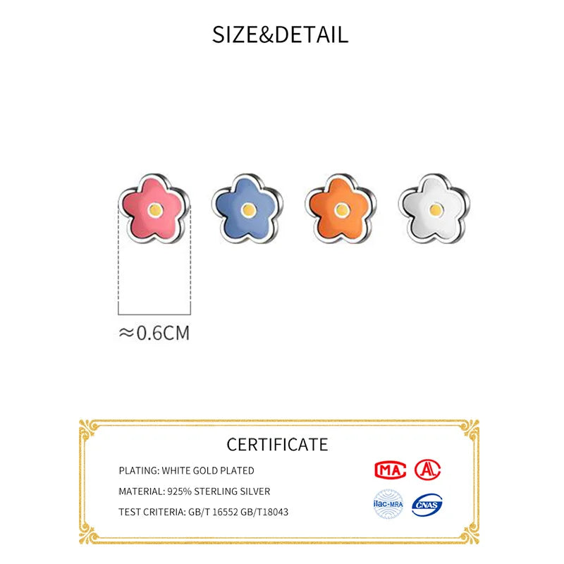 INZATT Real 925 Sterling Silver Painted Flowers Stud Earrings For Women Cute Fine Jewelry Minimalist Plant Bijoux