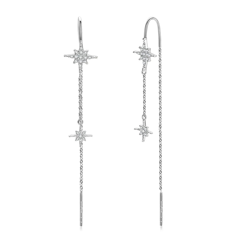 1.3mm&1.1mm&1mm&0.9mm Moissanite Diamond Star Ear Line Earrings for Women Silver 925 Real Jewelry Unique Birthday Party Gift